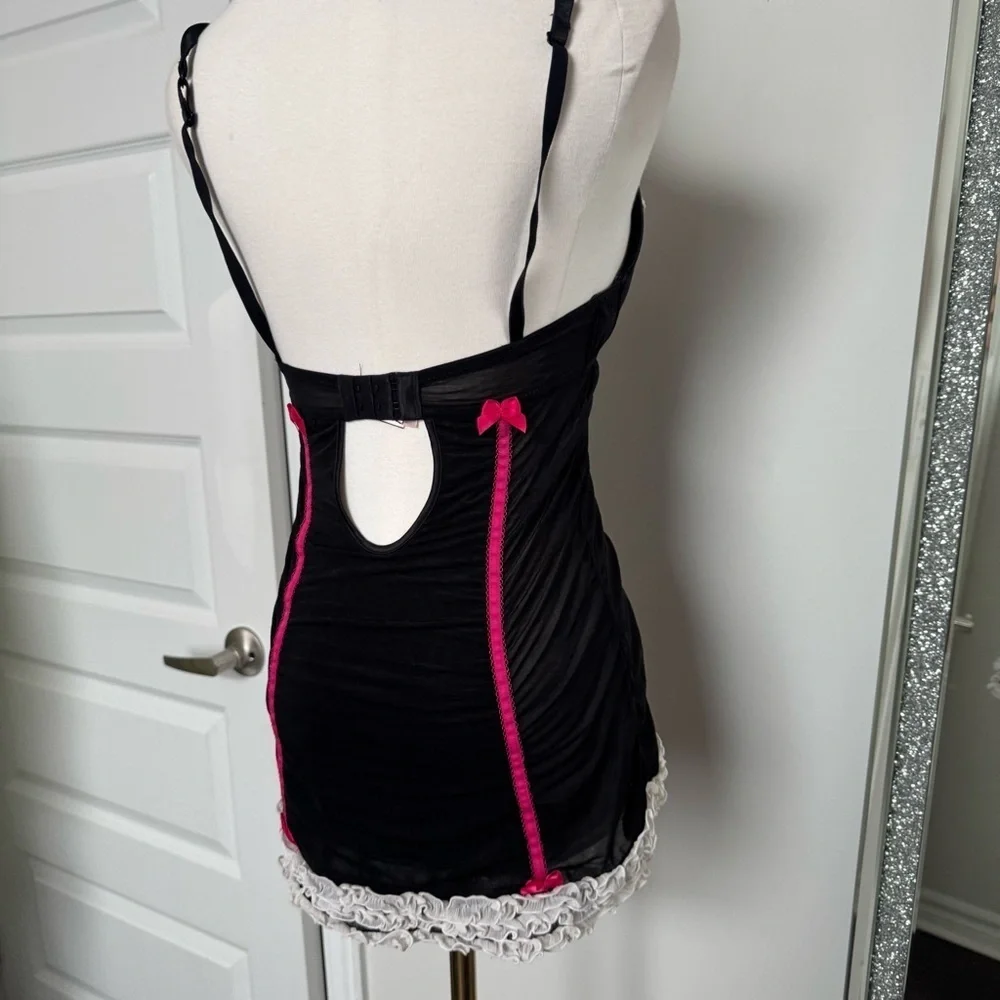 La SENZA y2k Black and Pink Chemise with Lace Trim coquette corset slip dress S - Picture 5 of 7